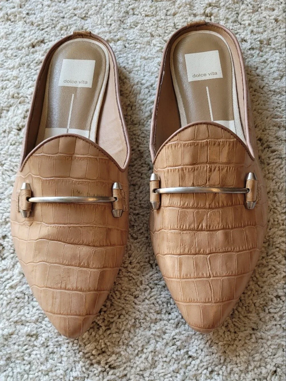 Dolce Vita Tan mules in Croc- embossed Texture & Bit Details  9 1/2